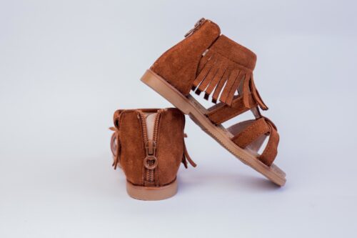 Baby Trail brown suede open shoes with Frills - Offspring