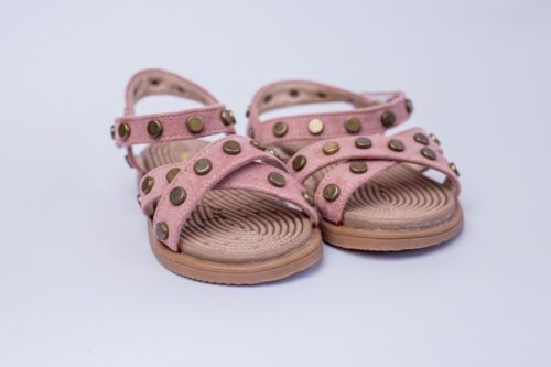 Baby Trail pink open shoes With Gold Stud detail on straps - Offspring