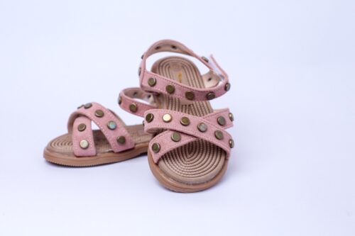 Baby Trail pink open shoes With Gold Stud detail on straps - Offspring