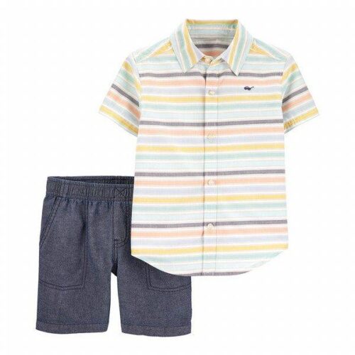 Carter's 2-Piece Striped Button-Front & Chambray Short Set - Offspring