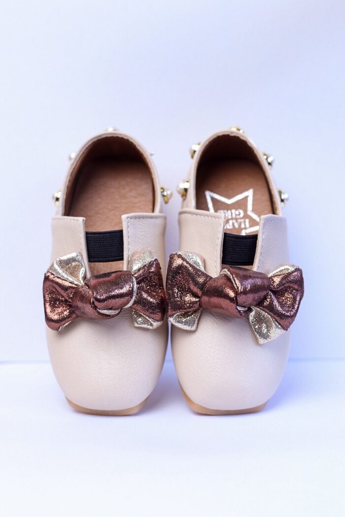 HAPPY GIRL Leather shoes with pearl studs and bow - Offspring